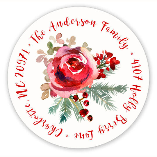 Christmas Rose Spray Round Address Labels